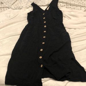 Button Front Black Linen-ish Dress